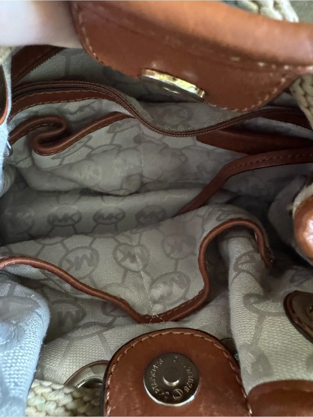 Michael Kors Turquoise Canvas Bucket Bag with Brown Leather Trim